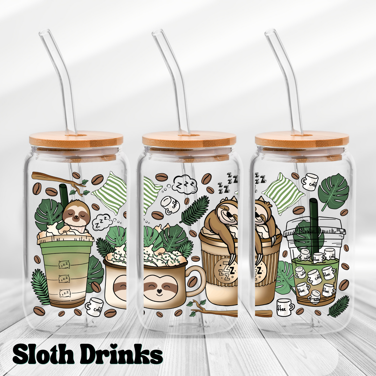 Sloth Drinks - UV Wrap 16oz Glass Can