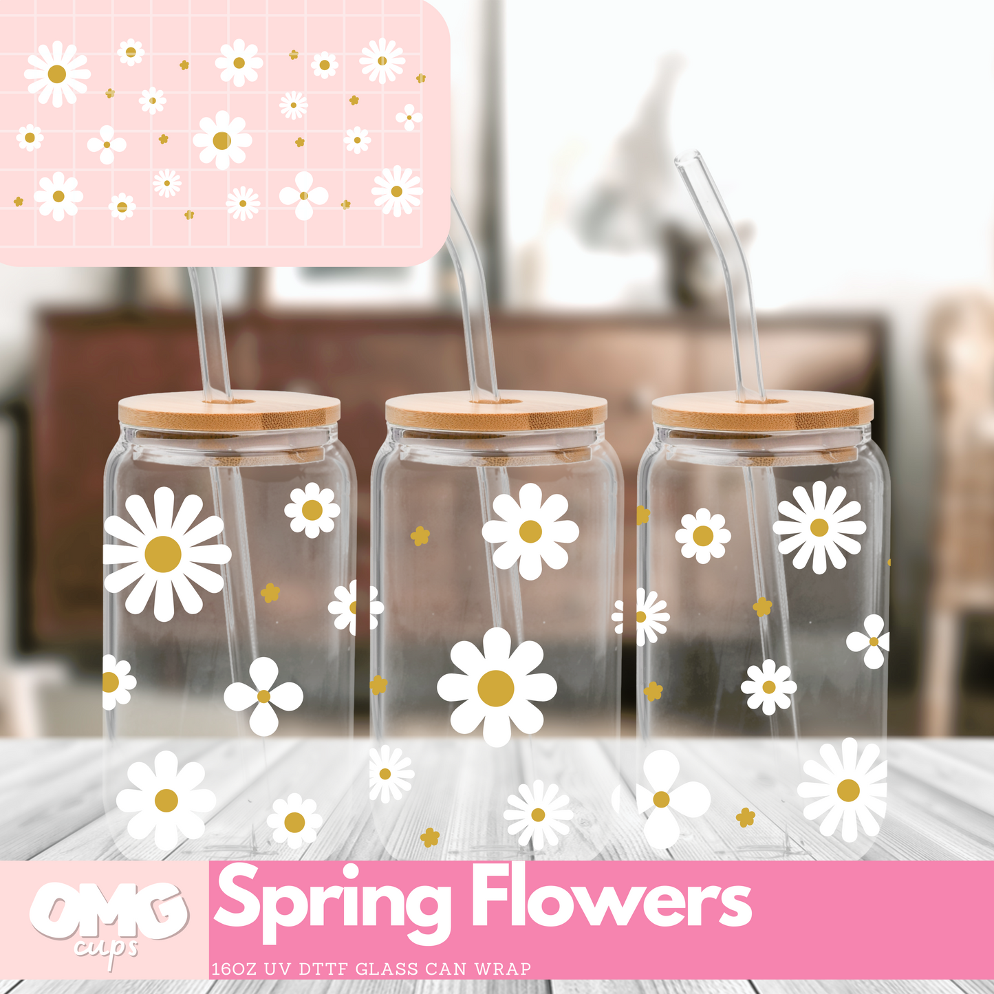 Spring Flowers - UV Wrap 16oz Glass Can