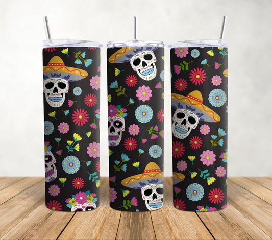 Sugar Skull - Black | 20oz Sublimation Tumbler Wrap