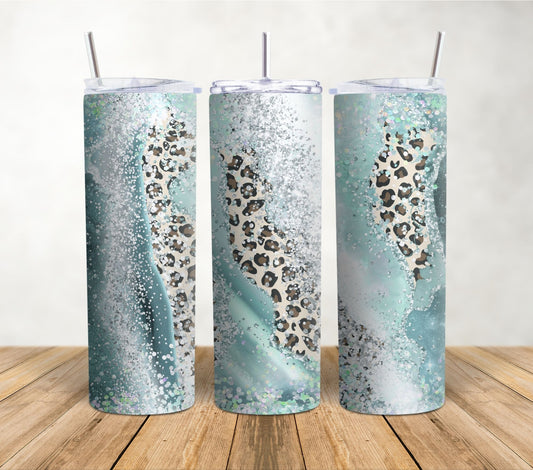 Teal Glitter Leopard | 20oz Sublimation Tumbler Wrap