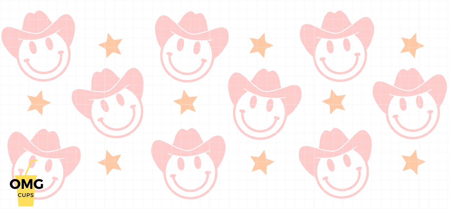 Cowboy Smiley - UV Wrap 16oz Glass Can
