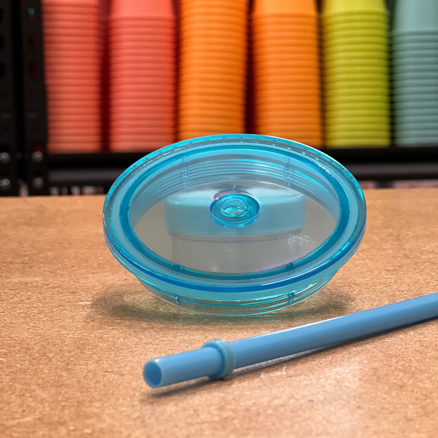 Flat Lid and Straw - Blue