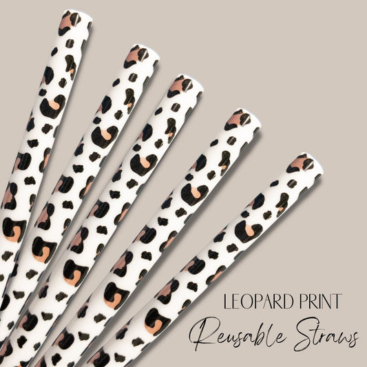 Leopard Print White Straws (24oz)