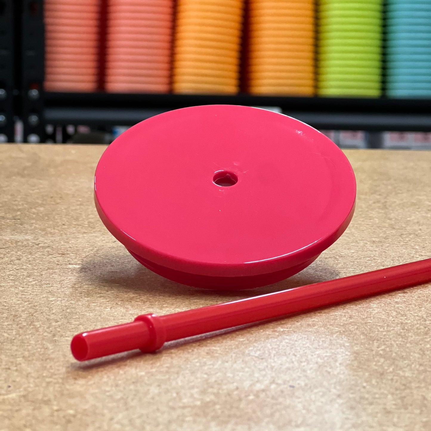 Flat Lid and Straw - Red