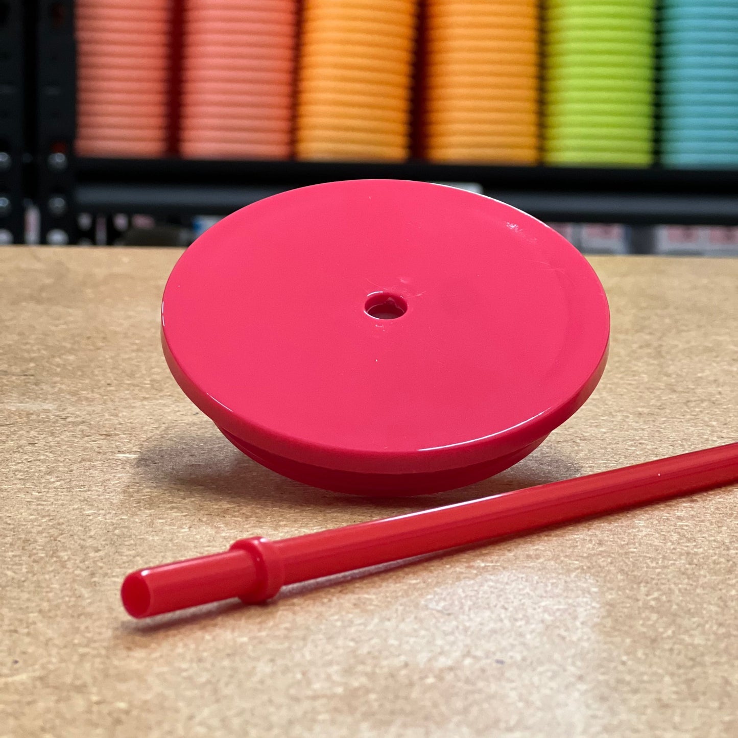 Flat Lid and Straw - Red