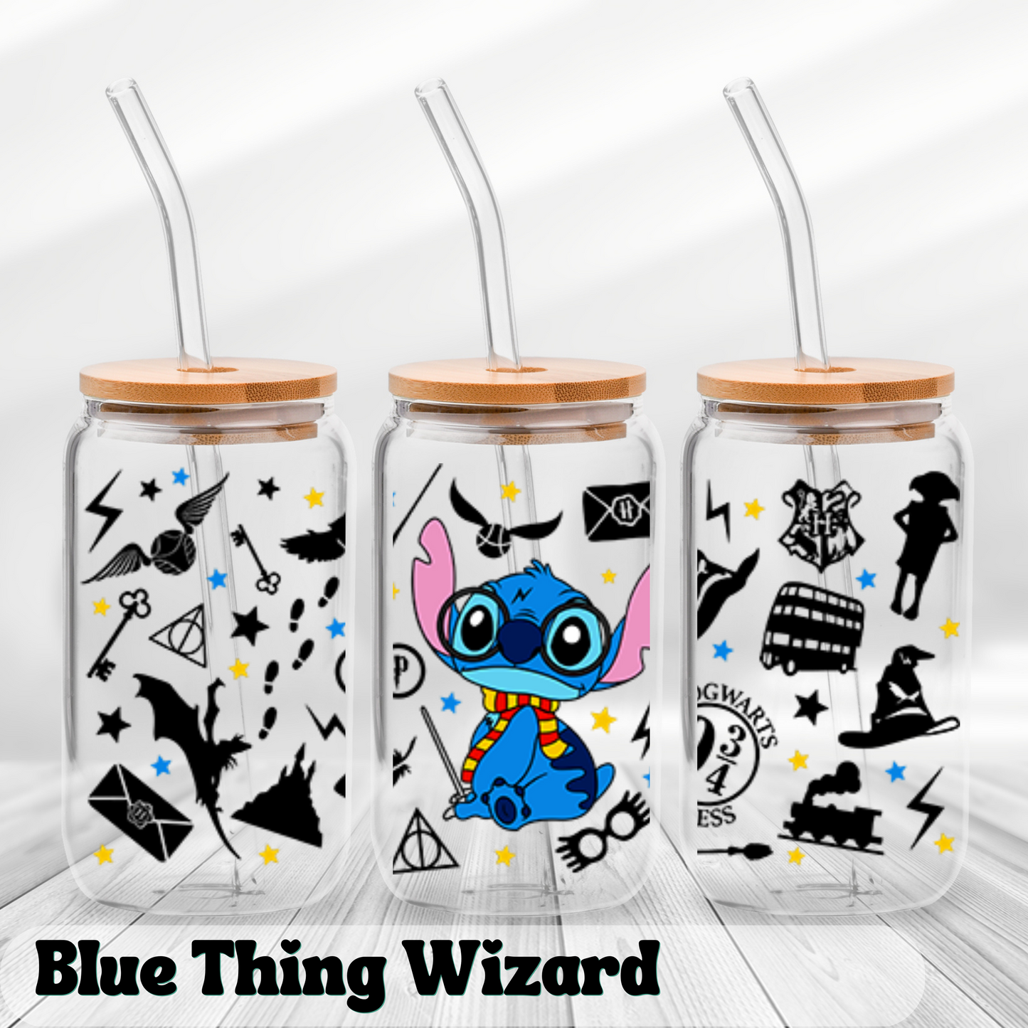 Blue Thing Wizard - UV Wrap 16oz Glass Can