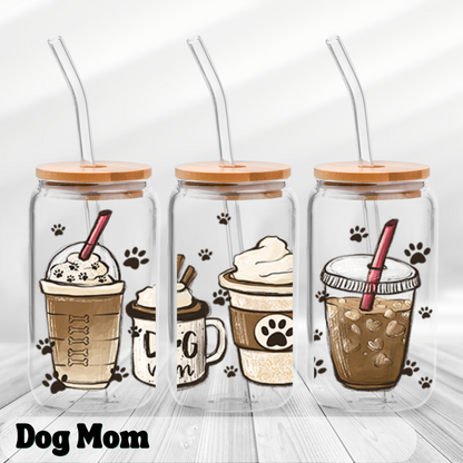 Dog Mom - UV Wrap 16oz Glass Can