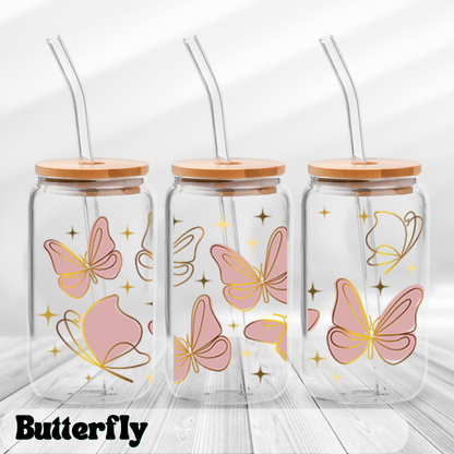 Butterfly - UV Wrap 16oz Glass Can
