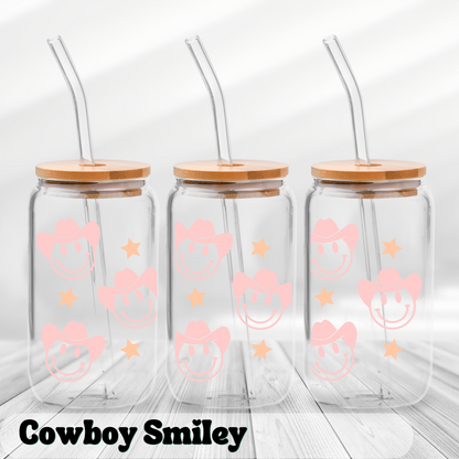 Cowboy Smiley | 16oz UV Glass Can Wrap (Wrap Only - No Glass Can Included)