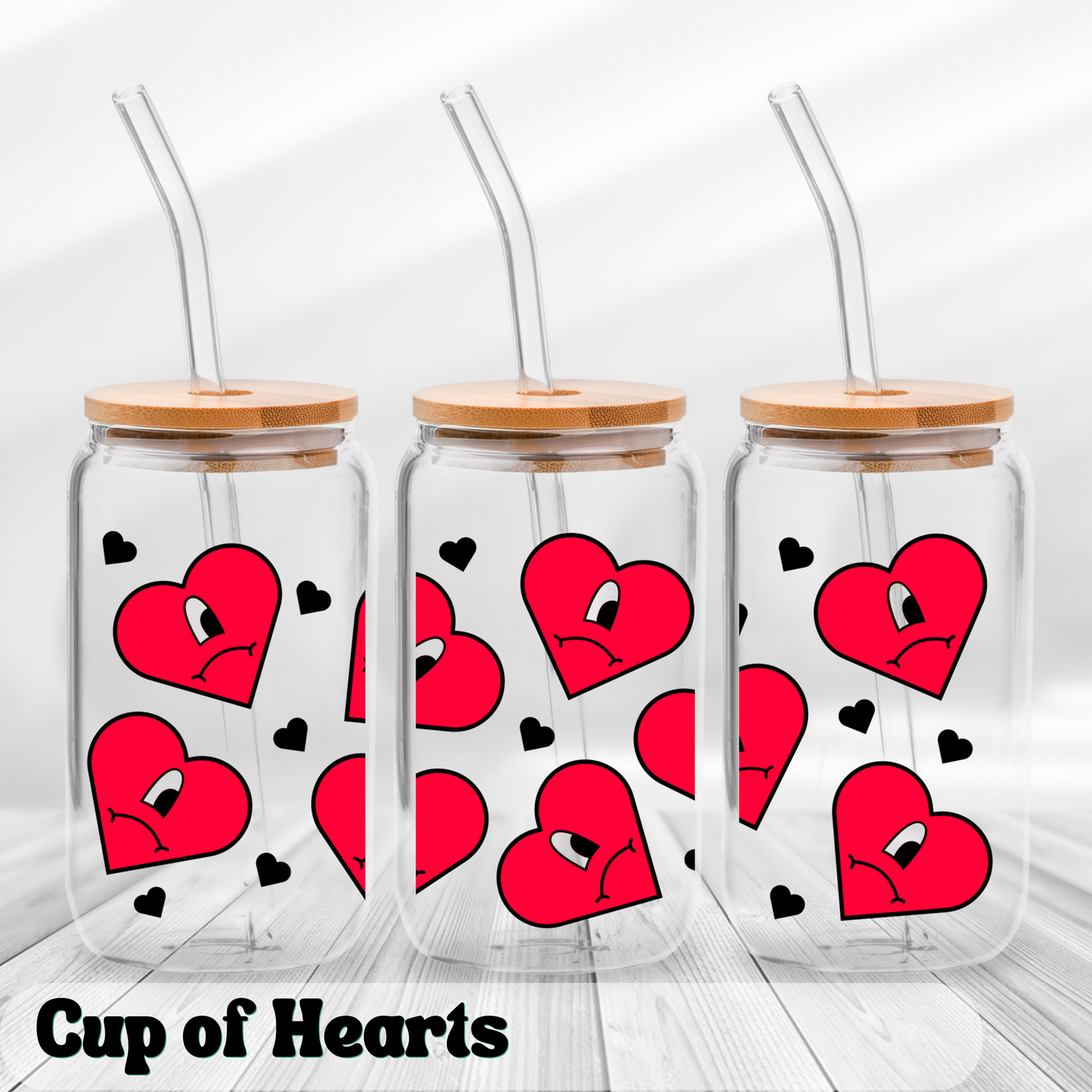 Cup of Hearts - UV Wrap 16oz Glass Can
