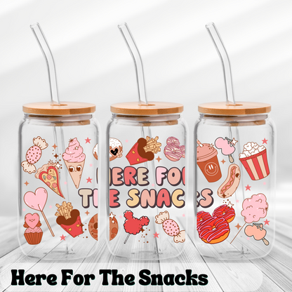 Here for the Snacks - UV Wrap 16oz Glass Can