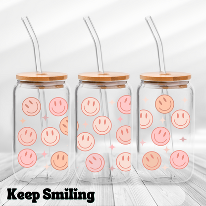 Keep Smiling - UV Wrap 16oz Glass Can