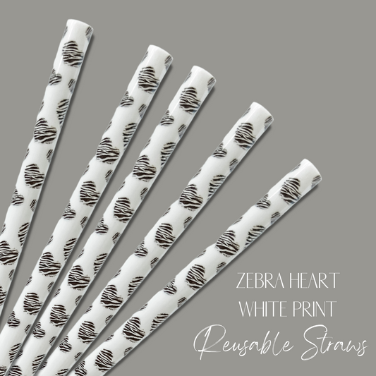 Zebra Heart White Straw (24oz)
