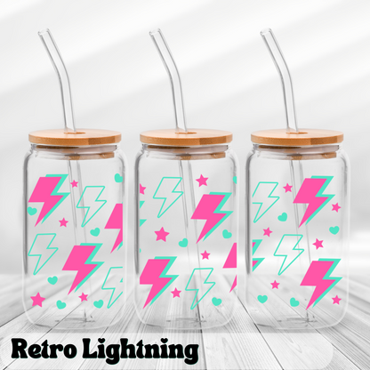 Retro Lightning - UV Wrap 16oz Glass Can
