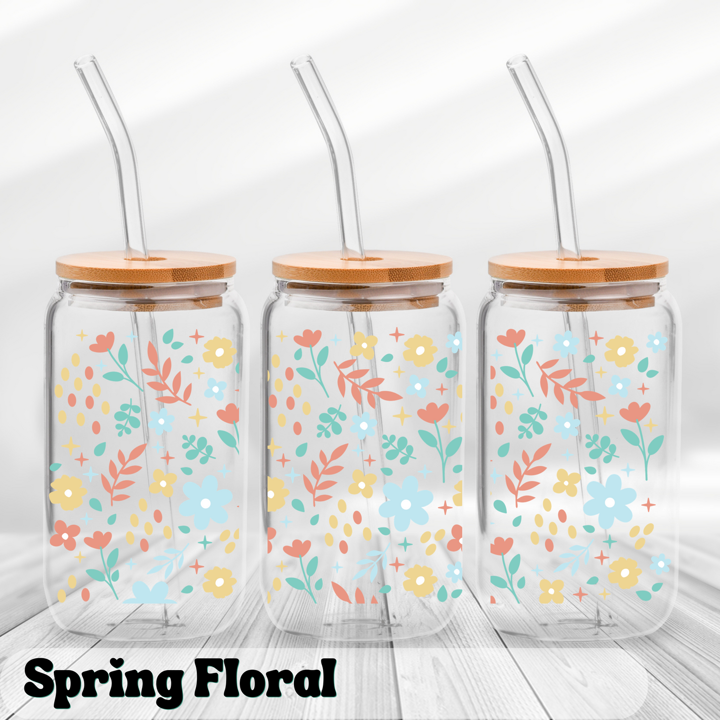 Spring Floral - UV Wrap 16oz Glass Can
