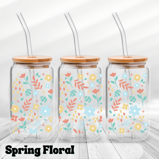 Spring Floral - UV Wrap 16oz Glass Can