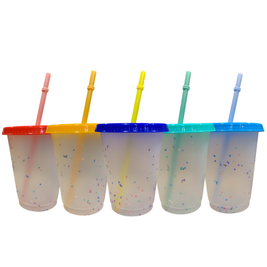 QIFEI Color Changing Cups with Straws & Lids: 710ml Kids Cold