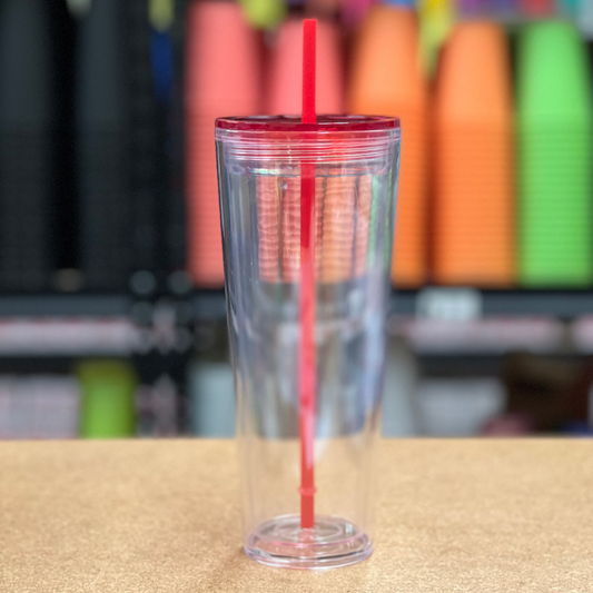 24oz Dupe Double Wall Tumbler with Transparent Red Lid